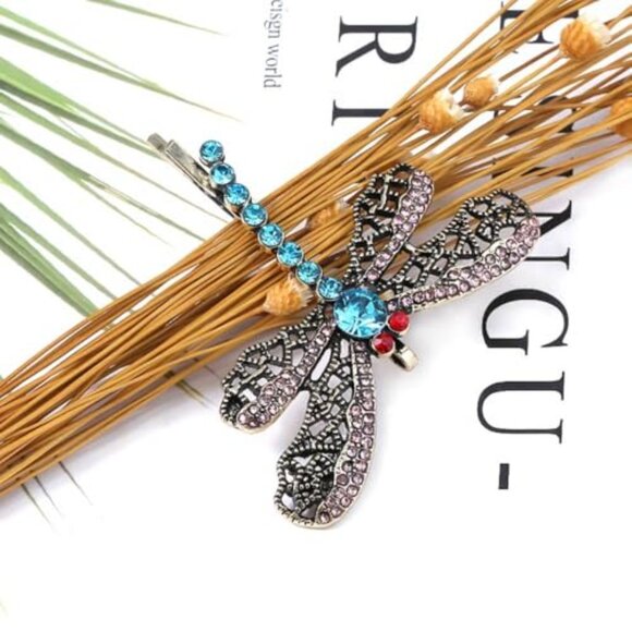 Dragonfly Hair Clip Halloween Costume Accessory Alloy Lightweight 2.2in - Picture 8 of 8